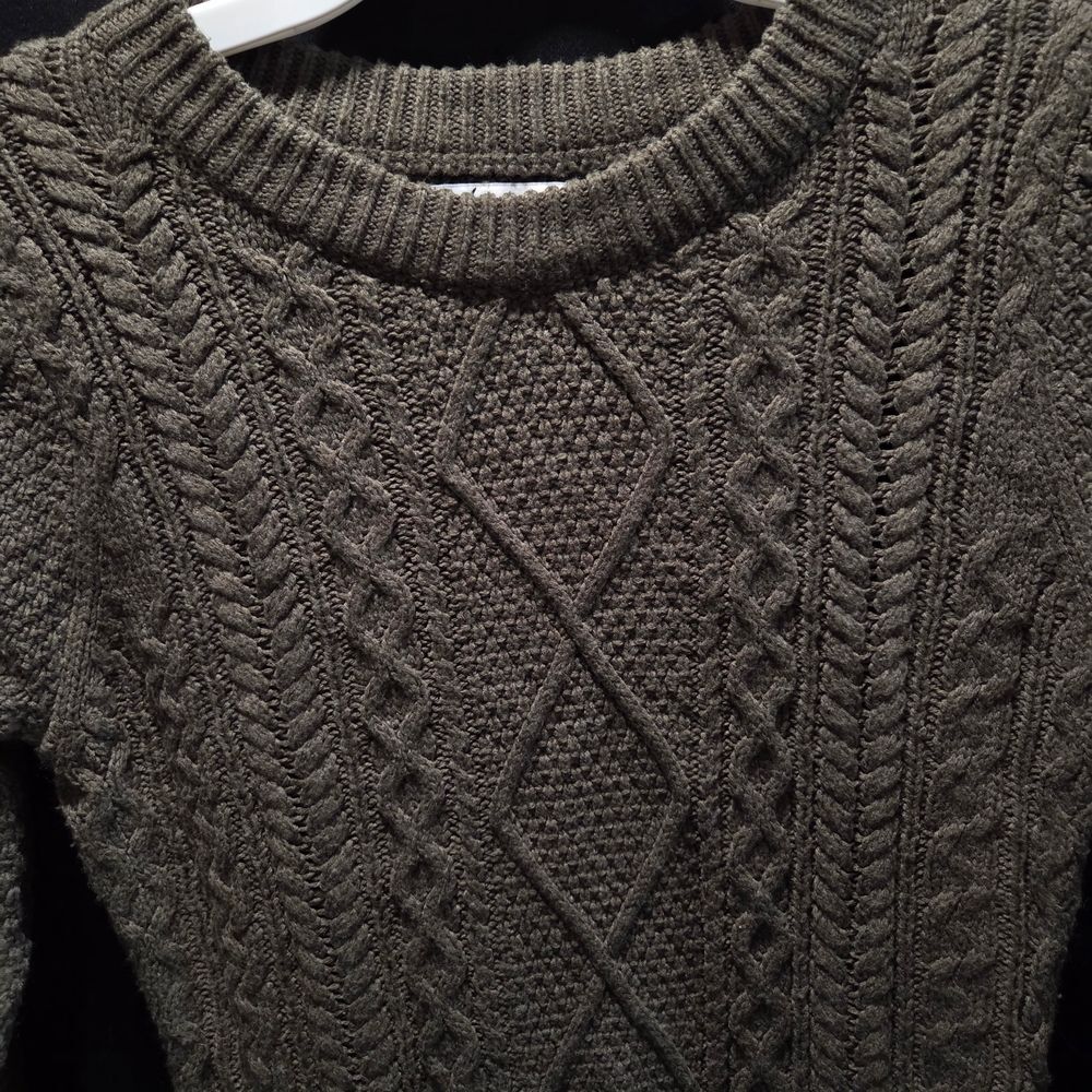 Arpeggio Cable Knit Fisherman Holiday Cozy Warm Style Sweater Dress SZ S Olive